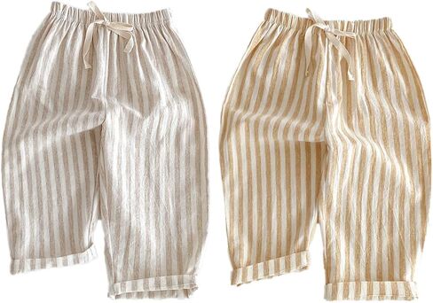 Ashmyova Classic Casual Pants for Boys Thin Cotton Stripe Elastics Waist Spring Summer Trousers Toddler Long Pants 2Pcs in Kuwait