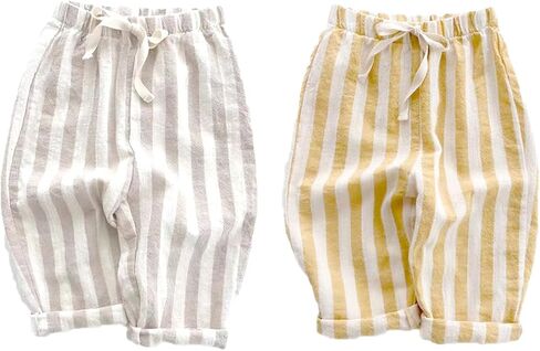 Ashmyova Classic Casual Pants for Boys Thin Cotton Stripe Elastics Waist Spring Summer Trousers Toddler Long Pants 2Pcs in Kuwait