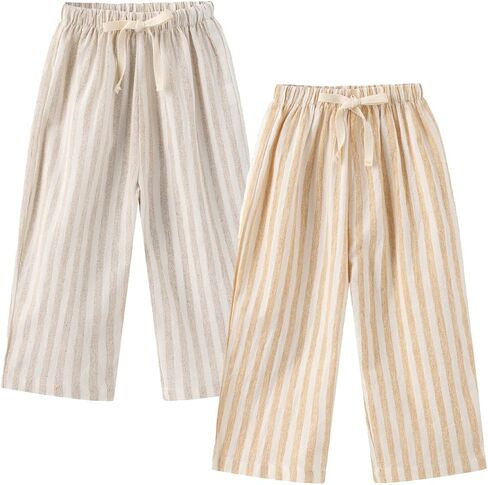 Ashmyova Classic Casual Pants for Boys Thin Cotton Stripe Elastics Waist Spring Summer Trousers Toddler Long Pants 2Pcs in Kuwait