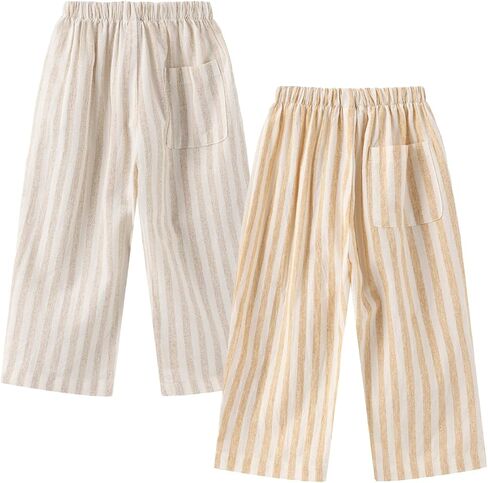 Ashmyova Classic Casual Pants for Boys Thin Cotton Stripe Elastics Waist Spring Summer Trousers Toddler Long Pants 2Pcs in Kuwait
