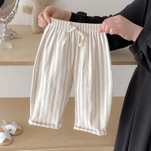 Ashmyova Classic Casual Pants for Boys Thin Cotton Stripe Elastics Waist Spring Summer Trousers Toddler Long Pants 2Pcs in Kuwait