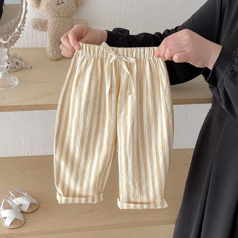 Ashmyova Classic Casual Pants for Boys Thin Cotton Stripe Elastics Waist Spring Summer Trousers Toddler Long Pants 2Pcs in Kuwait