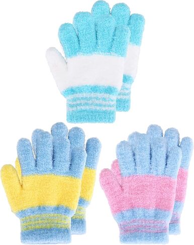EBOOT 3 Pairs Kids Winter Knit Gloves Stretchy Full Finger Fluffy Mittens for Toddler Boys Girls 1-11 Years in Saudi Arabia