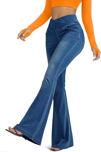 طماق جان متماسكة للنساء مع كروس عالية الخصر الجرس السفلية اليوغا السراويل in Kuwait