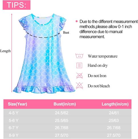Fiodrimy Girls Lightgowns Unicorn Sleepwear Night Sleep Dress Pajamas Little Kids Toddler Lightgown in Kuwait