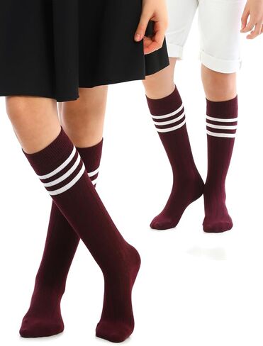 Hugh Ugoli Cotton Knee High Socks for Girls ، Boys ، Long Tube School Goots with Stripes ، 5-14 Years ، 4 Pairs in Kuwait
