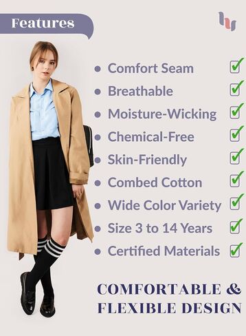 Hugh Ugoli Cotton Knee High Socks for Girls ، Boys ، Long Tube School Goots with Stripes ، 5-14 Years ، 4 Pairs in Kuwait