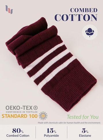 Hugh Ugoli Cotton Knee High Socks for Girls ، Boys ، Long Tube School Goots with Stripes ، 5-14 Years ، 4 Pairs in Kuwait