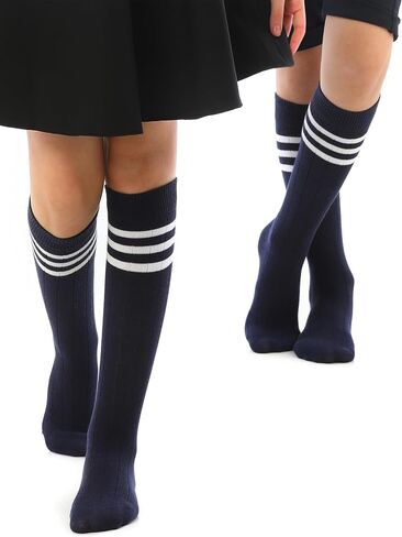 Hugh Ugoli Cotton Knee High Socks for Girls ، Boys ، Long Tube School Goots with Stripes ، 5-14 Years ، 4 Pairs in Kuwait