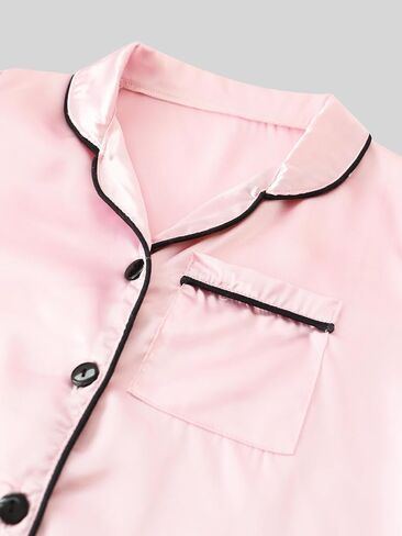 Satin Pajamas for Girls, 4-Piece Short Sleeve Button Down Silky PJ Set in Saudi Arabia