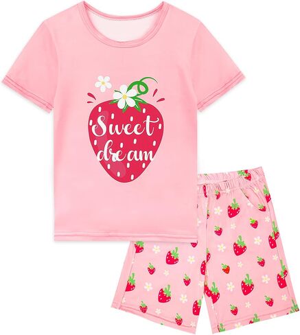 Nidoul Girls Pajamas Short Sleeve Toddler Summer Pjs Girls' Sleepwear 2 Pieces Lounge Sets Kids Clothes 3T-14Y in Kuwait