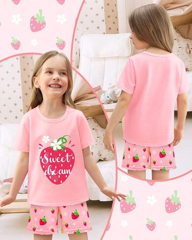 Nidoul Girls Pajamas Short Sleeve Toddler Summer Pjs Girls' Sleepwear 2 Pieces Lounge Sets Kids Clothes 3T-14Y in Kuwait