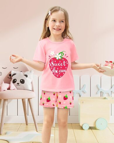 Nidoul Girls Pajamas Short Sleeve Toddler Summer Pjs Girls' Sleepwear 2 Pieces Lounge Sets Kids Clothes 3T-14Y in Kuwait