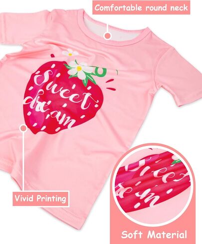 Nidoul Girls Pajamas Short Sleeve Toddler Summer Pjs Girls' Sleepwear 2 Pieces Lounge Sets Kids Clothes 3T-14Y in Kuwait