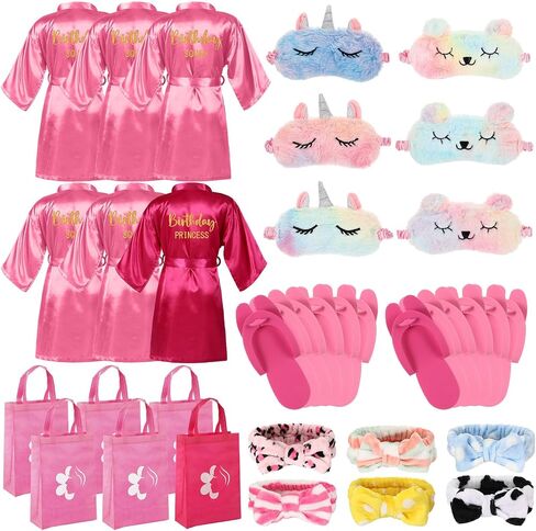 Shihanee 30 Pcs Spa Party Supplies for Girls, 6 Satin Robes Birthday Princess Squad Kids Sleepover Birthday Spa Party Set Kit in Saudi Arabia