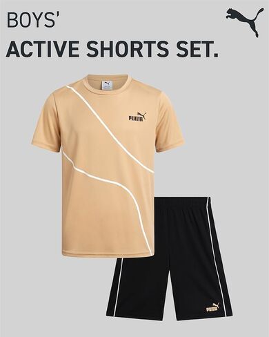 PUMA Boys Active Shorts Set - 2 Piece Dry Fit T-Shirt and Performance Gym Shorts - Activewear Clothing Set for Boys (4-16) in Kuwait