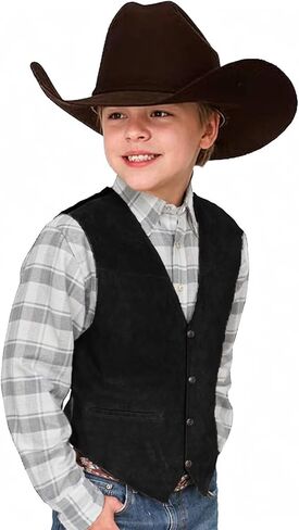 Retro Boys Cowboy Vest Suede Leather Costume Style Western Vest Vintage Waistcoat in Saudi Arabia
