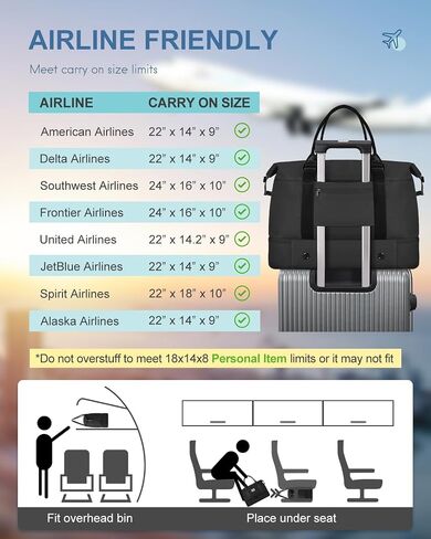 BAGAIL Travel Duffel Bag - Weekender, Overnight Gym Carry On Tote with Wet Pocket, Hospital Mom Bag for Labor and Delivery - Extra Large, Black in Kuwait