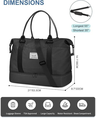 BAGAIL Travel Duffel Bag - Weekender, Overnight Gym Carry On Tote with Wet Pocket, Hospital Mom Bag for Labor and Delivery - Extra Large, Black in Kuwait