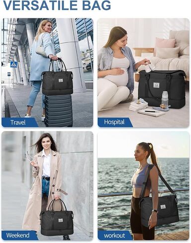 BAGAIL Travel Duffel Bag - Weekender, Overnight Gym Carry On Tote with Wet Pocket, Hospital Mom Bag for Labor and Delivery - Extra Large, Black in Kuwait