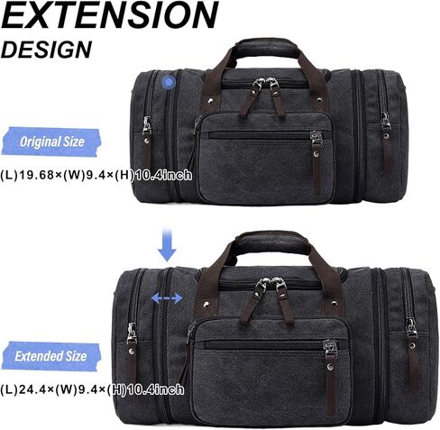 Felipe Varela Duffle Bag for Men, Canvas Expandable Duffel Bag for Travel, Mens Carry On Luggage Bags Traveling Weekender Gym Overnight Duffel Bags for Airplanes, Black in Kuwait