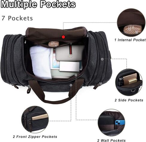 Felipe Varela Duffle Bag for Men, Canvas Expandable Duffel Bag for Travel, Mens Carry On Luggage Bags Traveling Weekender Gym Overnight Duffel Bags for Airplanes, Black in Kuwait