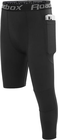 Roadbox Boys One Leg Compression Pants,Athletic 3/4 Football Tights,Youth Single Leg Sports Base Layer Leggings Pockets in Saudi Arabia