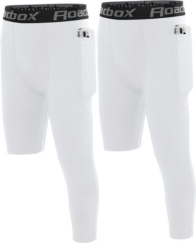 Roadbox Boys One Leg Compression Pants,Athletic 3/4 Football Tights,Youth Single Leg Sports Base Layer Leggings Pockets in Saudi Arabia