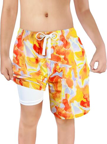 LUCOWEE Boys Swim Trunks Zipper Pockets Compression Liner Anti Chafe Swimsuit Bathing Beach Shorts Surf Quick Dry UPF 50+ in Saudi Arabia