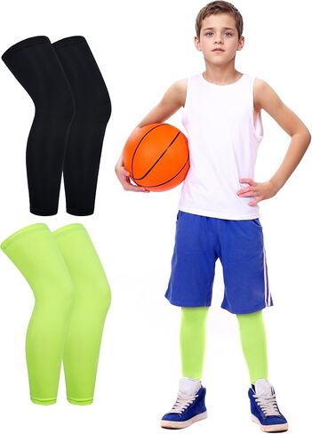 Roadbox Kids Long Leg Sleeve, 2 Pairs Non-Slip Protection Knee Compression Leg Sleeves for Youth Boy Girl Basketball Football in Saudi Arabia