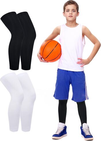 Roadbox Kids Long Leg Sleeve, 2 Pairs Non-Slip Protection Knee Compression Leg Sleeves for Youth Boy Girl Basketball Football in Saudi Arabia