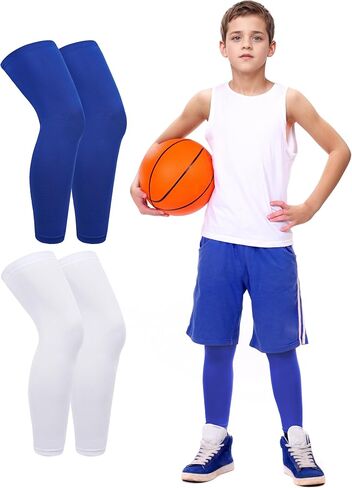 Roadbox Kids Long Leg Sleeve, 2 Pairs Non-Slip Protection Knee Compression Leg Sleeves for Youth Boy Girl Basketball Football in Saudi Arabia