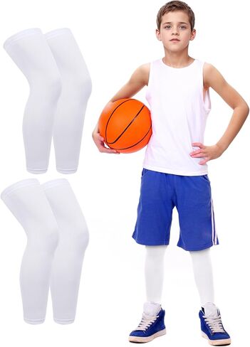 Roadbox Kids Long Leg Sleeve, 2 Pairs Non-Slip Protection Knee Compression Leg Sleeves for Youth Boy Girl Basketball Football in Saudi Arabia
