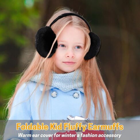 GNEGNI Kids Fluffy Ear Muffs Foldable Winter Faux Fur Earmuffs Adjustable Ear Warmer Cover Outdoor Earmuff for Girls Boys in Kuwait
