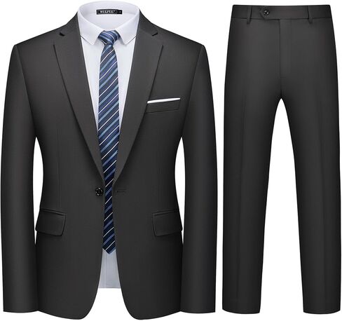 WULFUL Men's 2 Piece Slim Fit Suit Set One Button Blazer Jacket Pants Tuxedo Set for Party, Wedding and Business in Kuwait