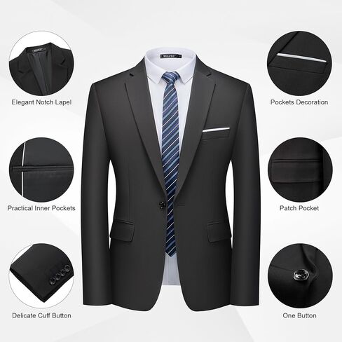 WULFUL Men's 2 Piece Slim Fit Suit Set One Button Blazer Jacket Pants Tuxedo Set for Party, Wedding and Business in Kuwait