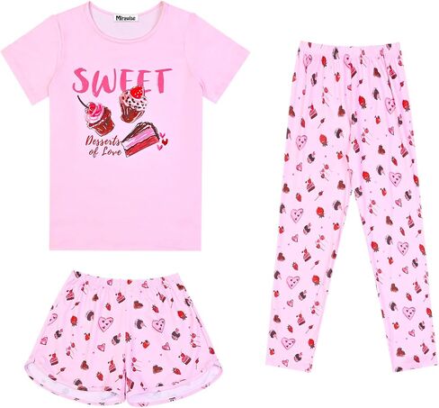 Mirawise Girls 3 Pc Pajamas Sleepwear Cotton Pjs Clothes Set 4-13 Years in Saudi Arabia
