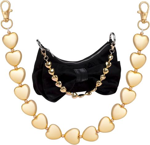 Mxxipp Pearl Purse Chains, Stainless Steel Double Chain Bag Charm, Bag Straps Short Handle Replacement Charms Accessories for Handbag Messenger Bags Wallets- Gold in Saudi Arabia