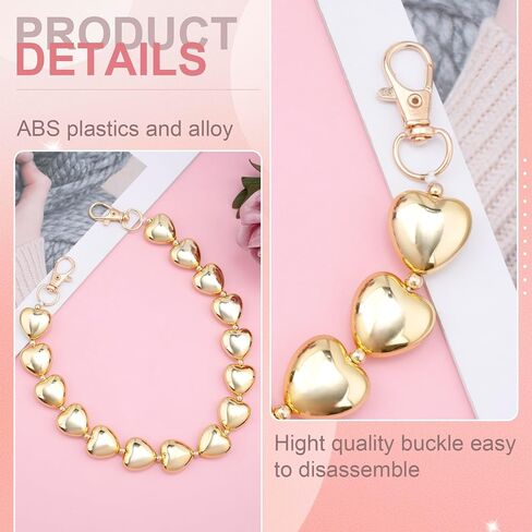 Mxxipp Pearl Purse Chains, Stainless Steel Double Chain Bag Charm, Bag Straps Short Handle Replacement Charms Accessories for Handbag Messenger Bags Wallets- Gold in Saudi Arabia