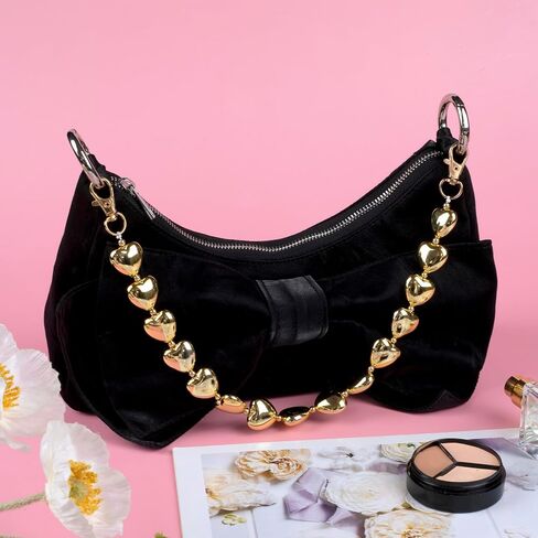 Mxxipp Pearl Purse Chains, Stainless Steel Double Chain Bag Charm, Bag Straps Short Handle Replacement Charms Accessories for Handbag Messenger Bags Wallets- Gold in Saudi Arabia
