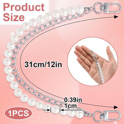 Mxxipp Pearl Purse Chains, Stainless Steel Double Chain Bag Charm, Bag Straps Short Handle Replacement Charms Accessories for Handbag Messenger Bags Wallets- Gold in Saudi Arabia