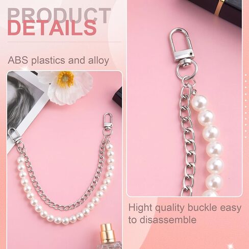 Mxxipp Pearl Purse Chains, Stainless Steel Double Chain Bag Charm, Bag Straps Short Handle Replacement Charms Accessories for Handbag Messenger Bags Wallets- Gold in Saudi Arabia