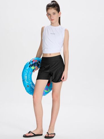 DEVOROPA Youth Girls Swim Board Shorts with Mesh Liner Quick Dry Beach Summer Swimwear Kids Swimming Shorts UPF 50+ Pockets in Saudi Arabia