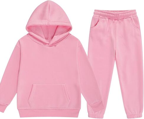 DHSPKN Girls Boys 2 Piece Tracksuit Athletic Sweatsuits Sets Hooded Sweatshirt and Jogger Sweatpants Clothing Sets for Kids in Saudi Arabia