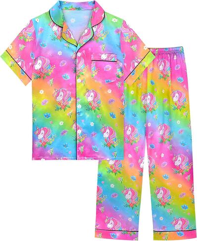 Sylfairy Girls Pajamas Silk PJs مجموعة قوس قزح Unicorn ملابس النوم قصيرة الأكمام الطويلة in Saudi Arabia