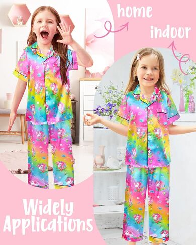 Sylfairy Girls Pajamas Silk PJs مجموعة قوس قزح Unicorn ملابس النوم قصيرة الأكمام الطويلة in Saudi Arabia