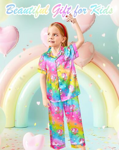 Sylfairy Girls Pajamas Silk PJs مجموعة قوس قزح Unicorn ملابس النوم قصيرة الأكمام الطويلة in Saudi Arabia