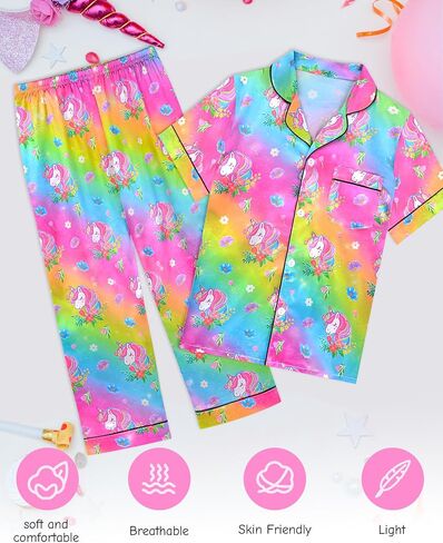 Sylfairy Girls Pajamas Silk PJs مجموعة قوس قزح Unicorn ملابس النوم قصيرة الأكمام الطويلة in Saudi Arabia