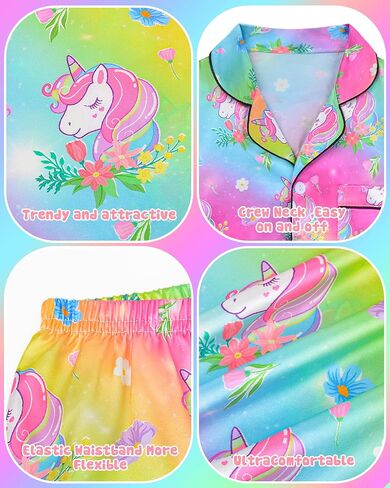 Sylfairy Girls Pajamas Silk PJs مجموعة قوس قزح Unicorn ملابس النوم قصيرة الأكمام الطويلة in Saudi Arabia