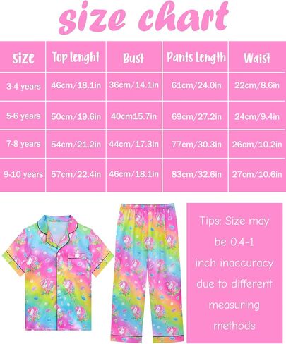 Sylfairy Girls Pajamas Silk PJs مجموعة قوس قزح Unicorn ملابس النوم قصيرة الأكمام الطويلة in Saudi Arabia